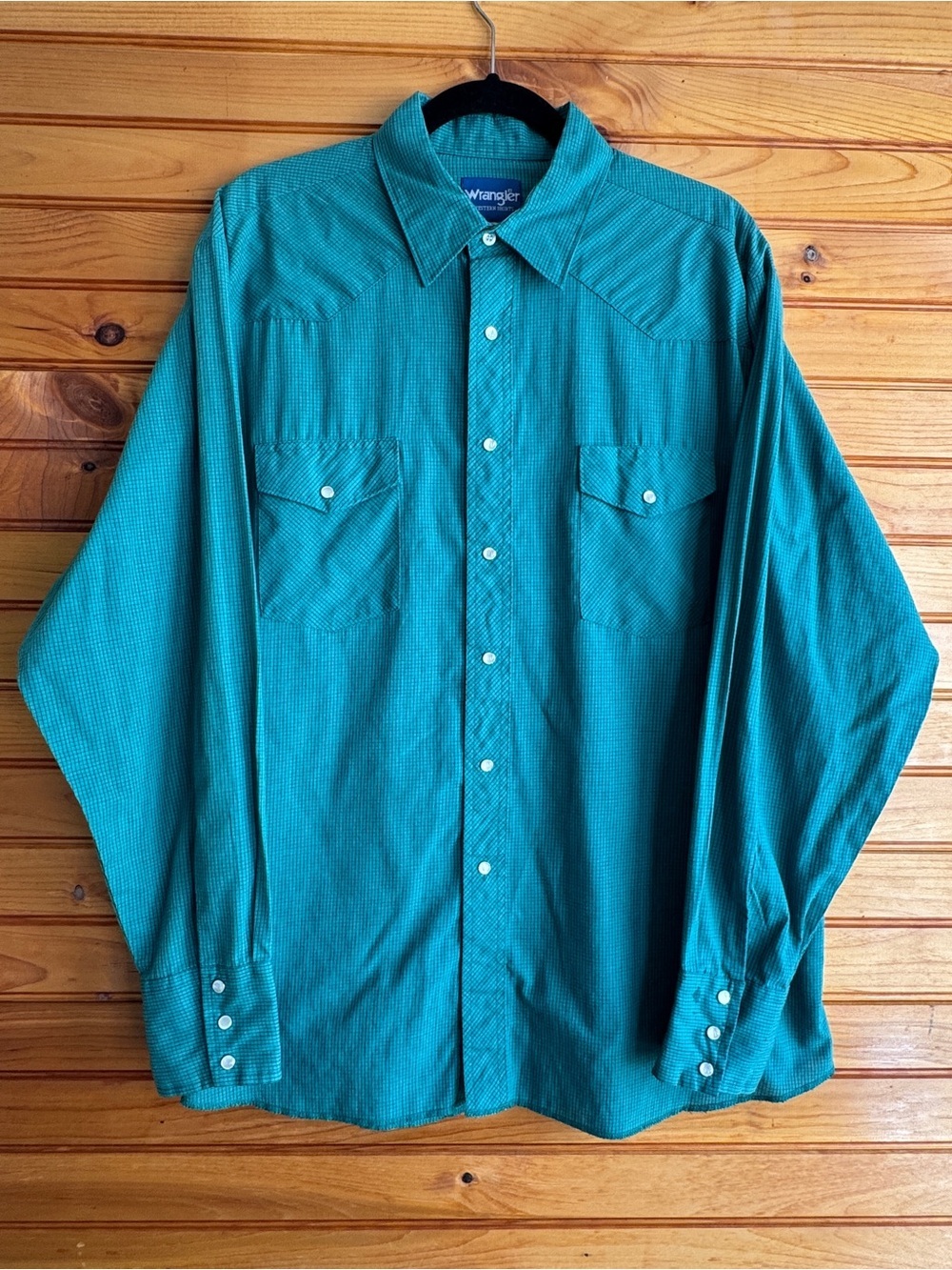 Vintage Wrangler Pearl Snap Western Shirt Micro Check Ranch Rodeo XL